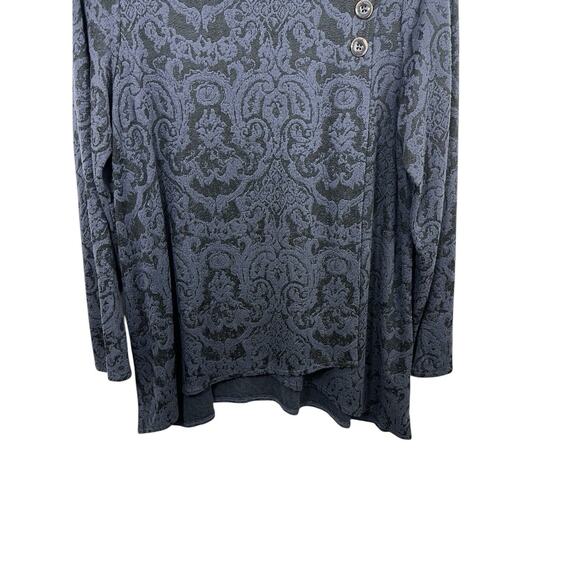 HABITAT Top Womens Blue Jacquard Medium Black Print Long Sleeve Asymmetric - Picture 8 of 12